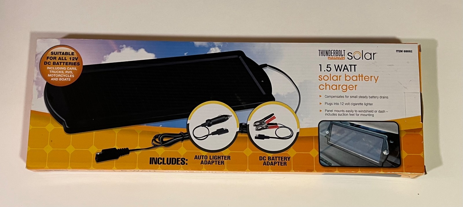 Thunderbolt Magnum Solar 1.5 WATT SOLAR BATTERY CHARGER 12V for Car Boat RV