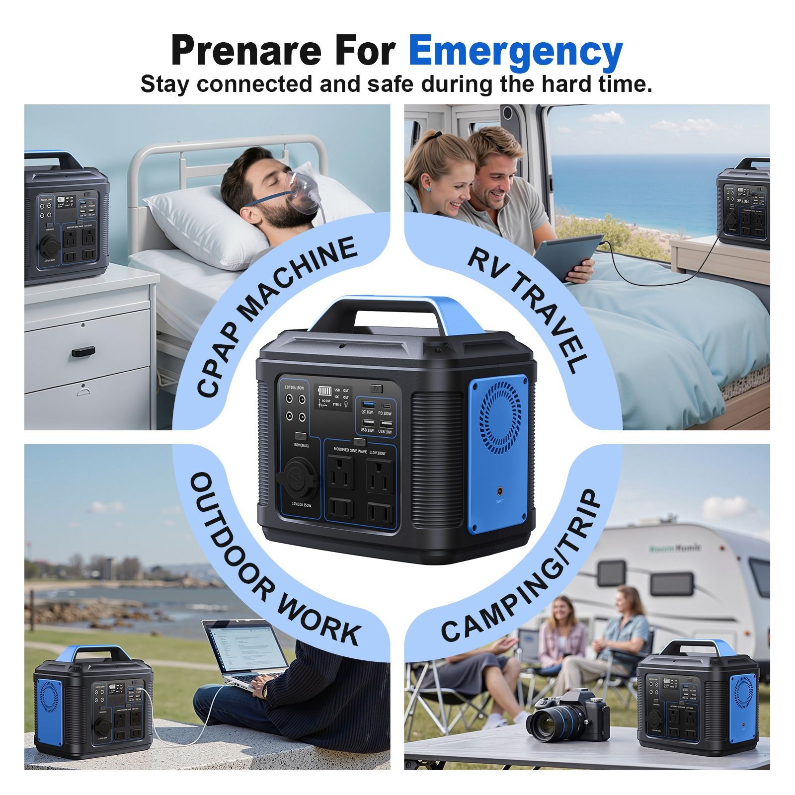300W Portable Power Station, 296Wh 80000mAh Lithium Battery Generator