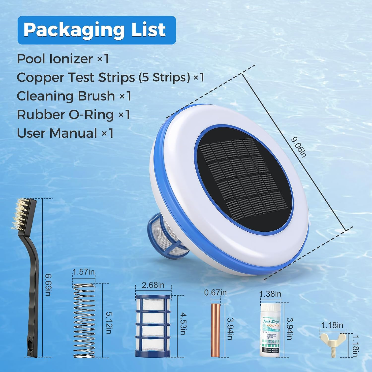 Solar Pool Ionizer, Upgraded 1.8W Solar Panel & Long-Lasting 1Lb Copper Anode, M