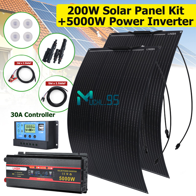 5000W Complete Solar Panel Kit with Controller & Inverter Home 110V Grid System