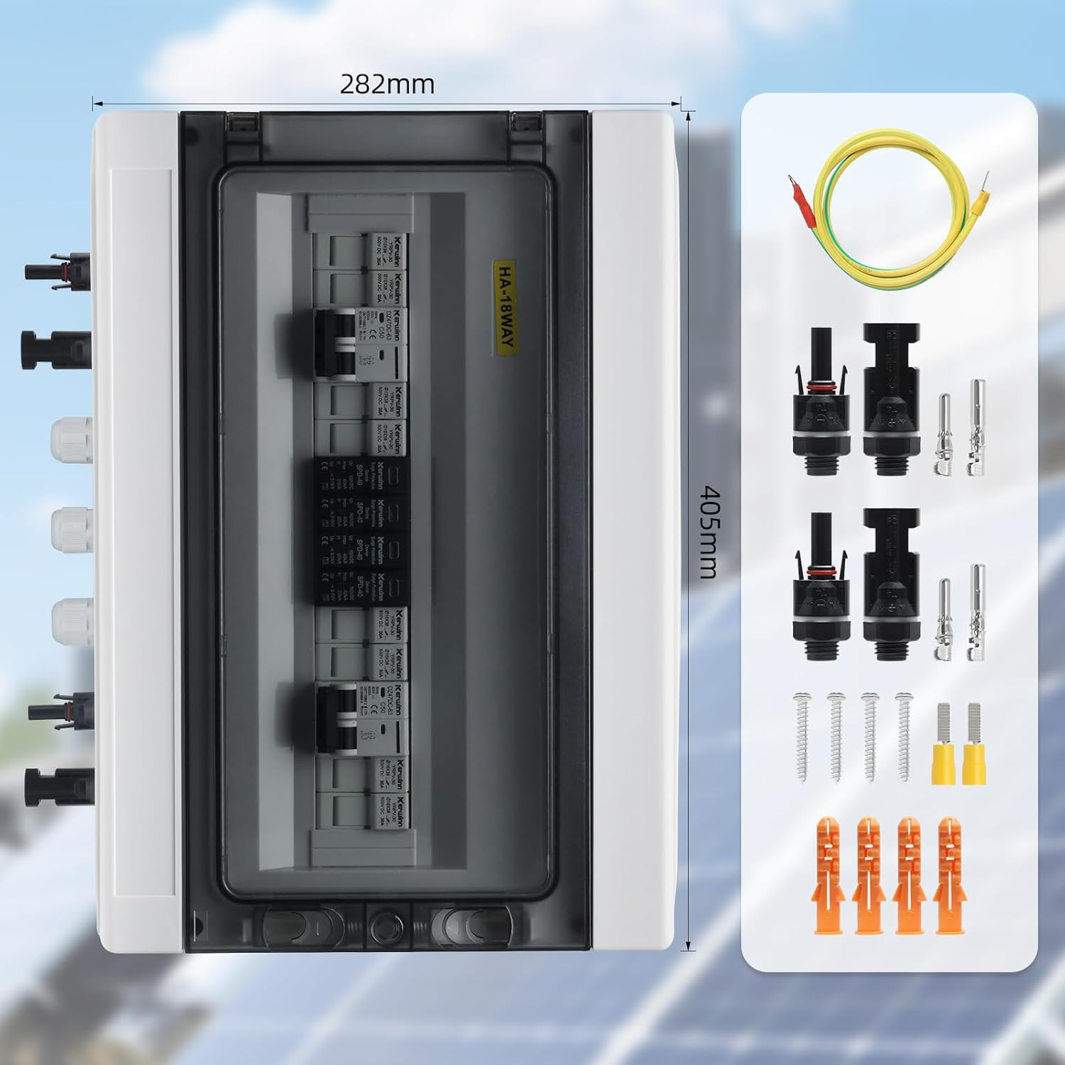 Solar Combiner Box,50A 500V Junction Box IP65 Waterproof 4 String 4 in 2 Out PV