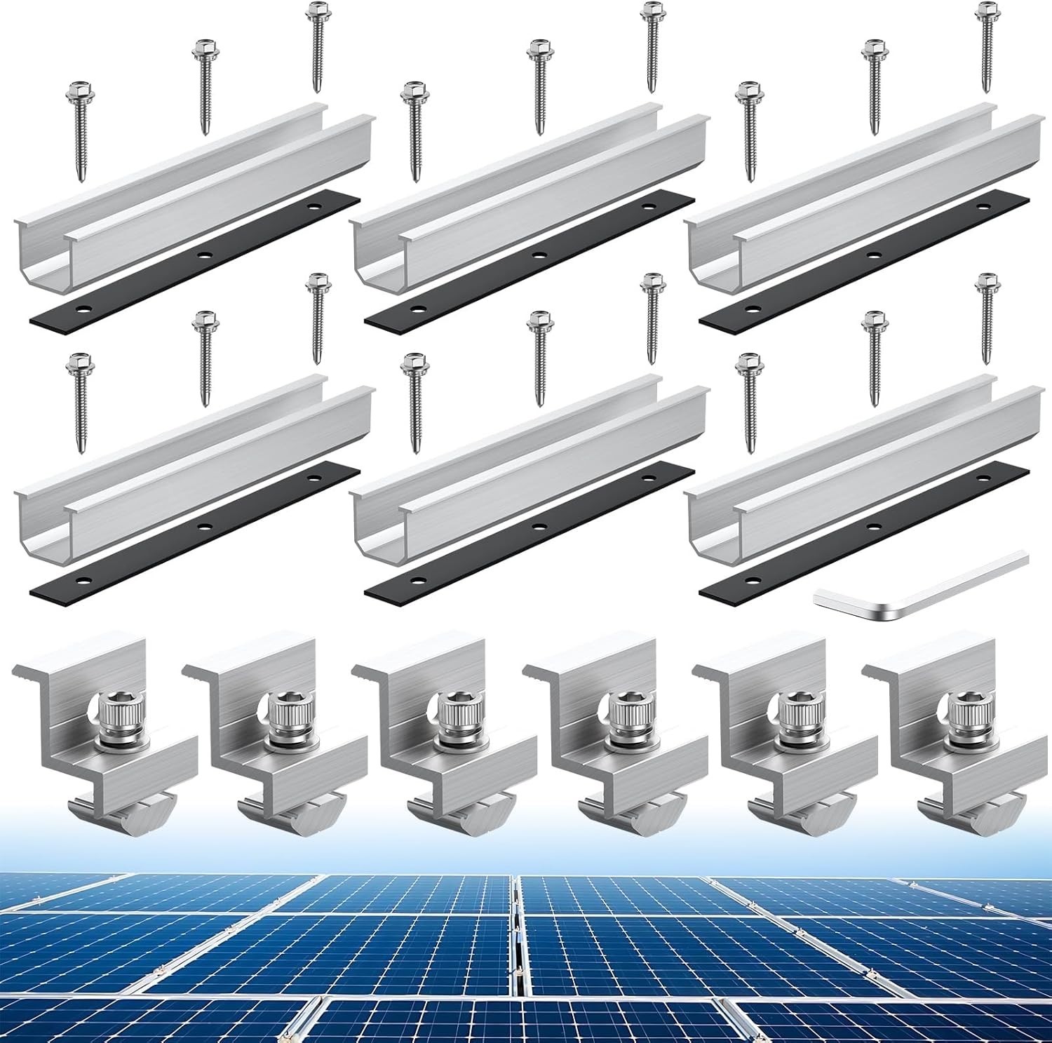 Solar Panel Bracket Kit, 6 Pcs 7.87 in Aluminium Solar Panel Mounting Rail 30Mm/