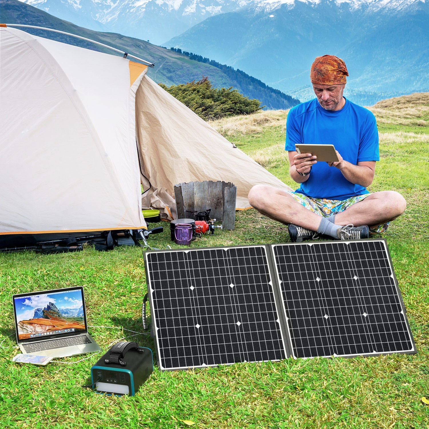 SWAREY 100W Foldable Solar Panel Portable Solar Charger for Outdoor Camping