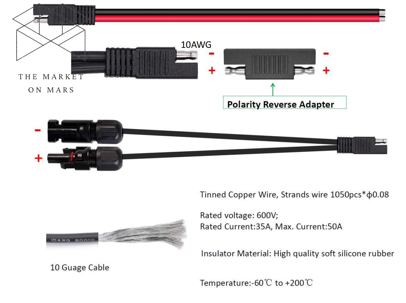 Solar Panel Connectors 10AWG Compatible with MC-4 Solar Connecter