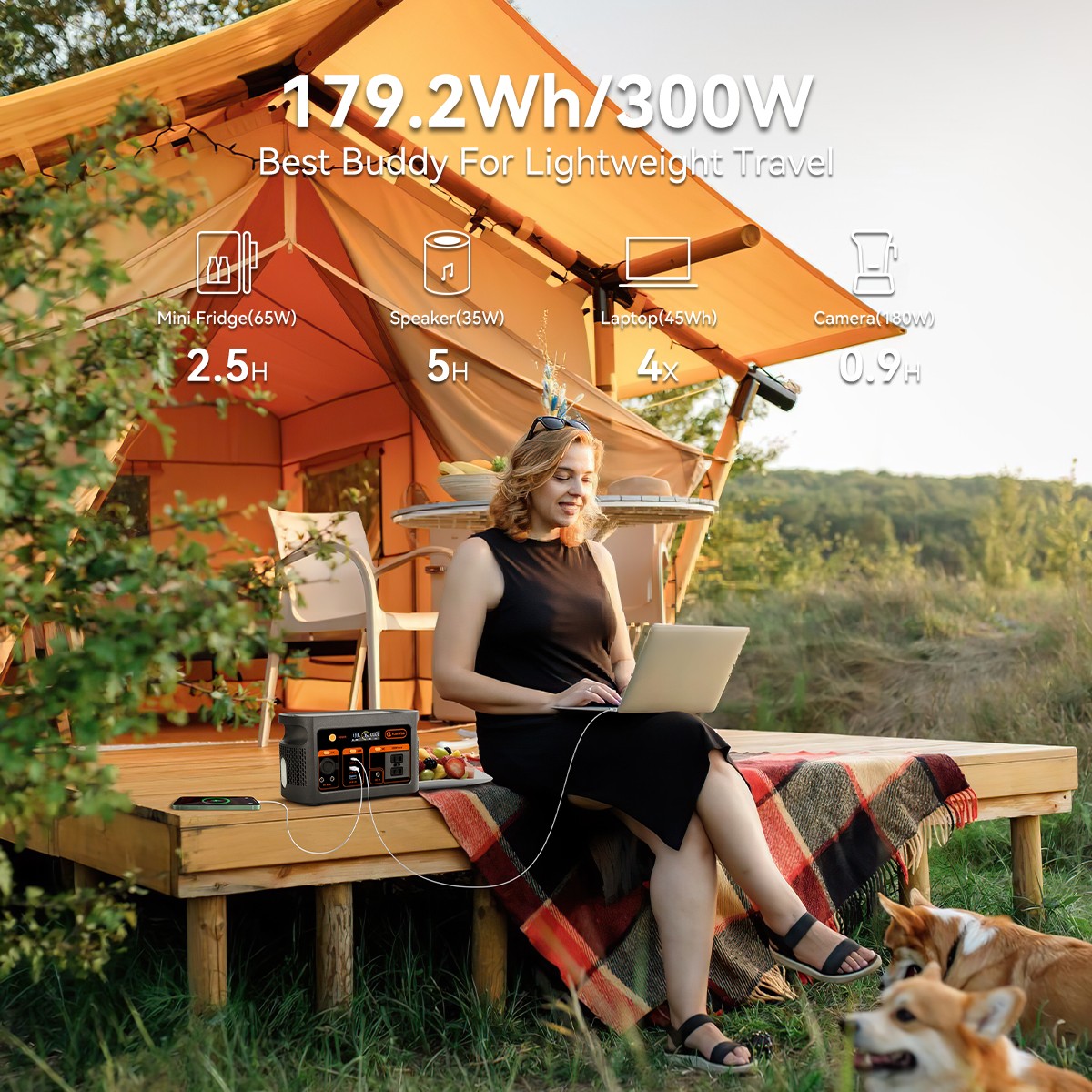 FlashFish E103 Portable Power Station 300W 179.2Wh LiFePO4 Solar Generator