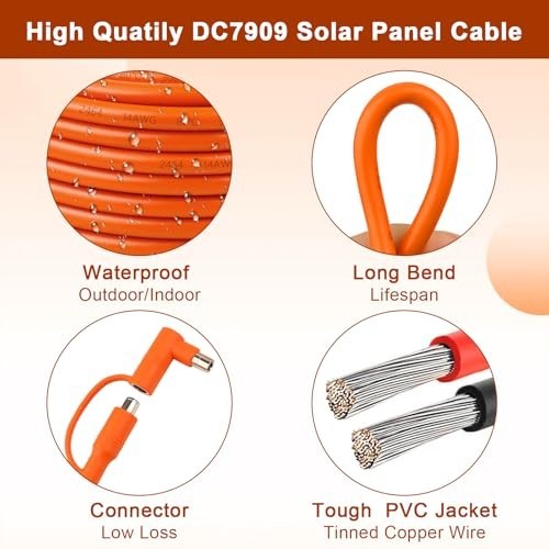 14AWG 50FT Solar Panel Extension Cable, DC7909 Female to Male, DC8020 Adapter, C
