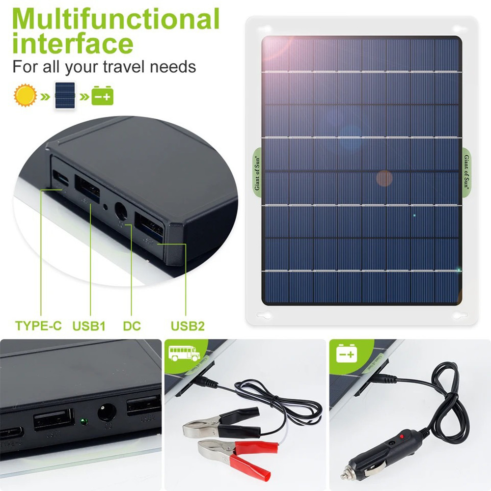 12V Solar Battery Trickle Charger 30W Solar Panel Maintainer Kit for Car RV Boat