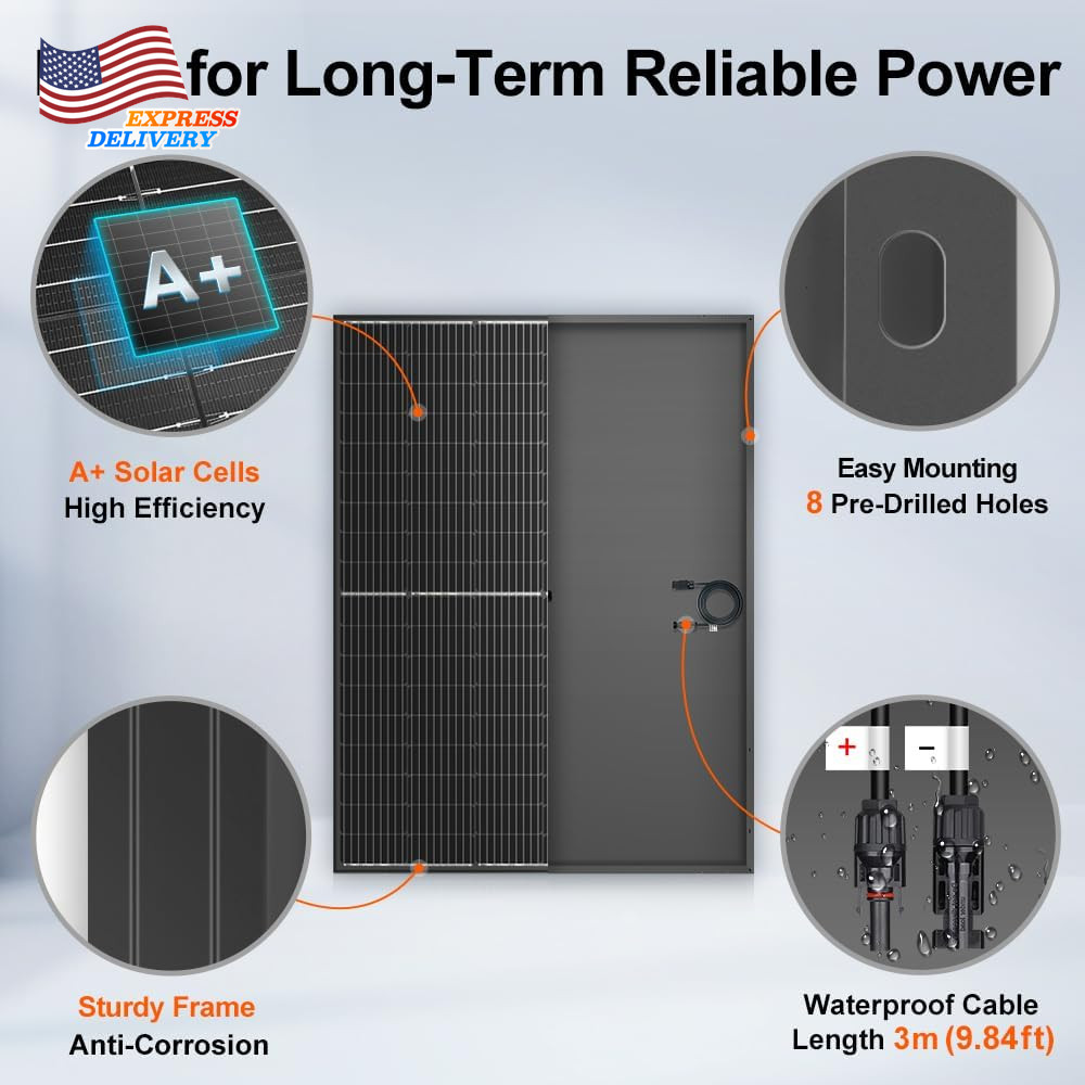 2×400W Monocrystalline Solar Panels 31V per Panel for Charging 12/24V Devices