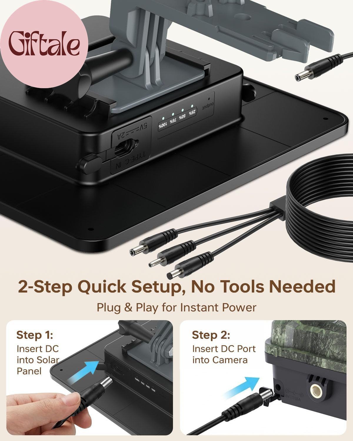 Trail Camera Solar Panel, 6W Solar Battery Charger 12V/1.5A with 10000Mah Built