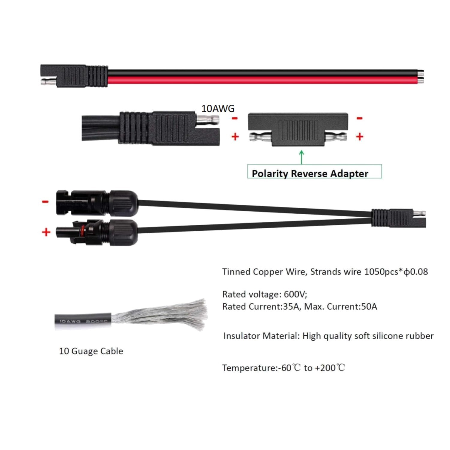 Solar Panel Cable Connectors – SAE Polarity Reverse Kit