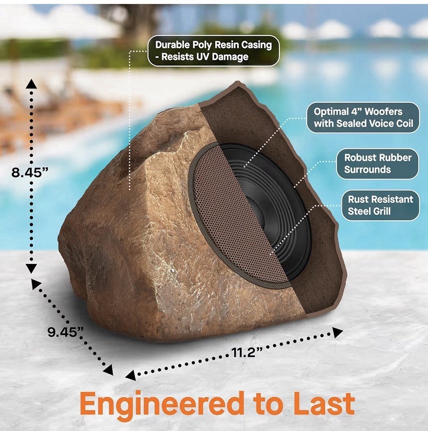 Homewell Outdoor Rock Speaker Solar-Powered Wireless Bluetooth 5.0 Outdoor