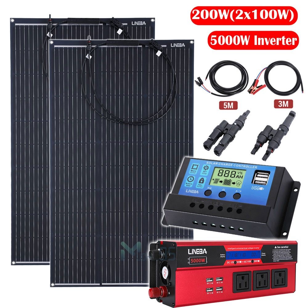 200W Flexible Portable Solar Panel 23.5% RV Rooftop Cabin Car Boat Home Camping