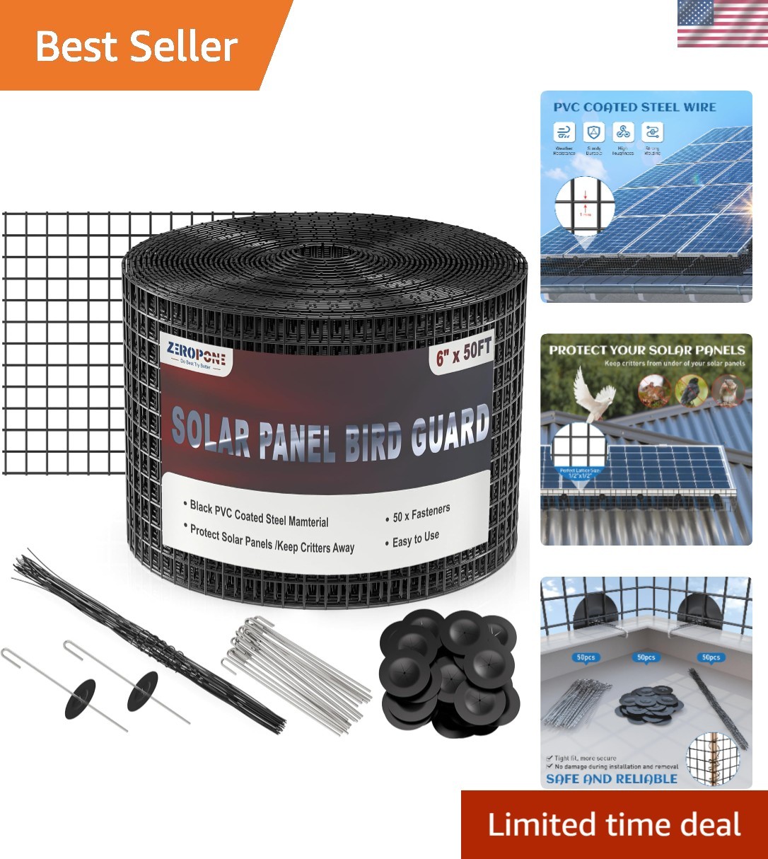 Versatile 6inch x 50ft Removable PVC Bird and Critter Netting for Solar Panels