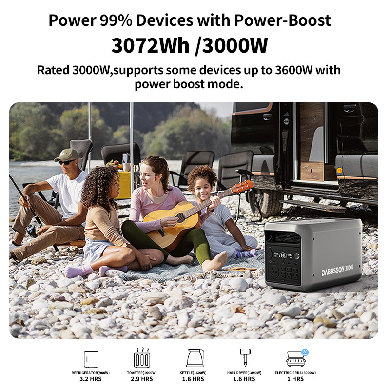 3000L 3072Wh Portable Power Station 3000W Generator w/420W Solar Panel Dabbsson