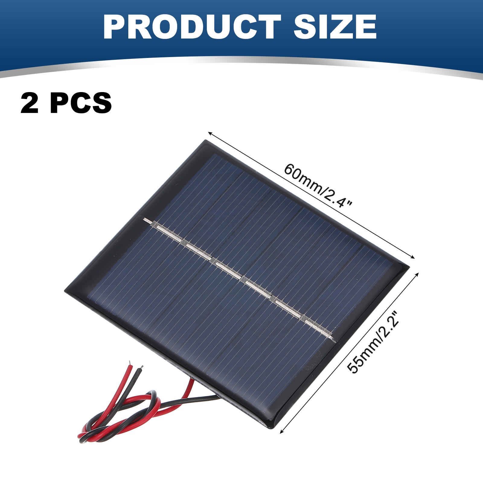 2 Pcs 3V 0.45W 150mA Mini Solar Panels with 2 Cable 60mm x 55mm