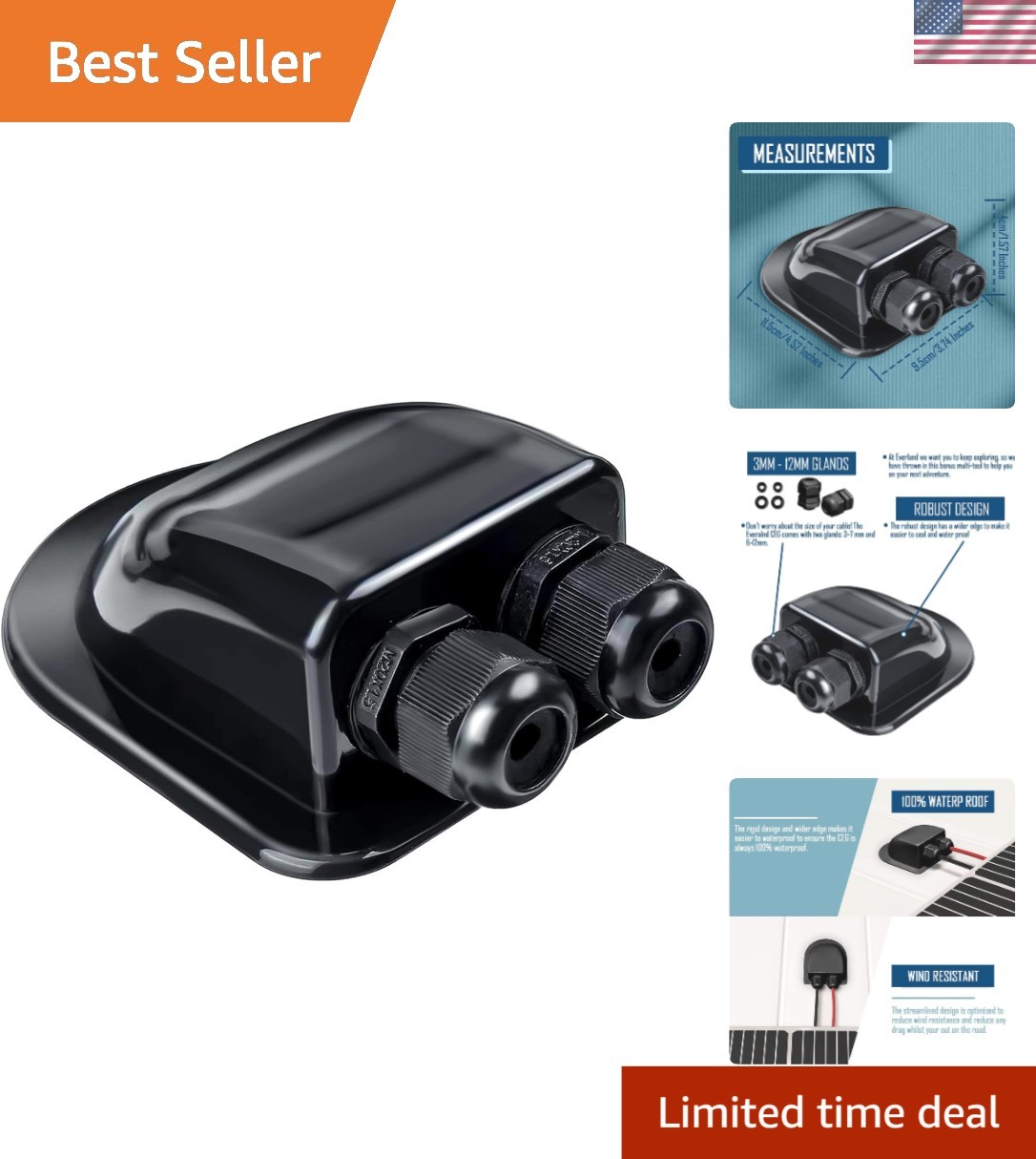 ABS Plastic Waterproof Solar Cable Entry Gland – Perfect for Caravans & Boats