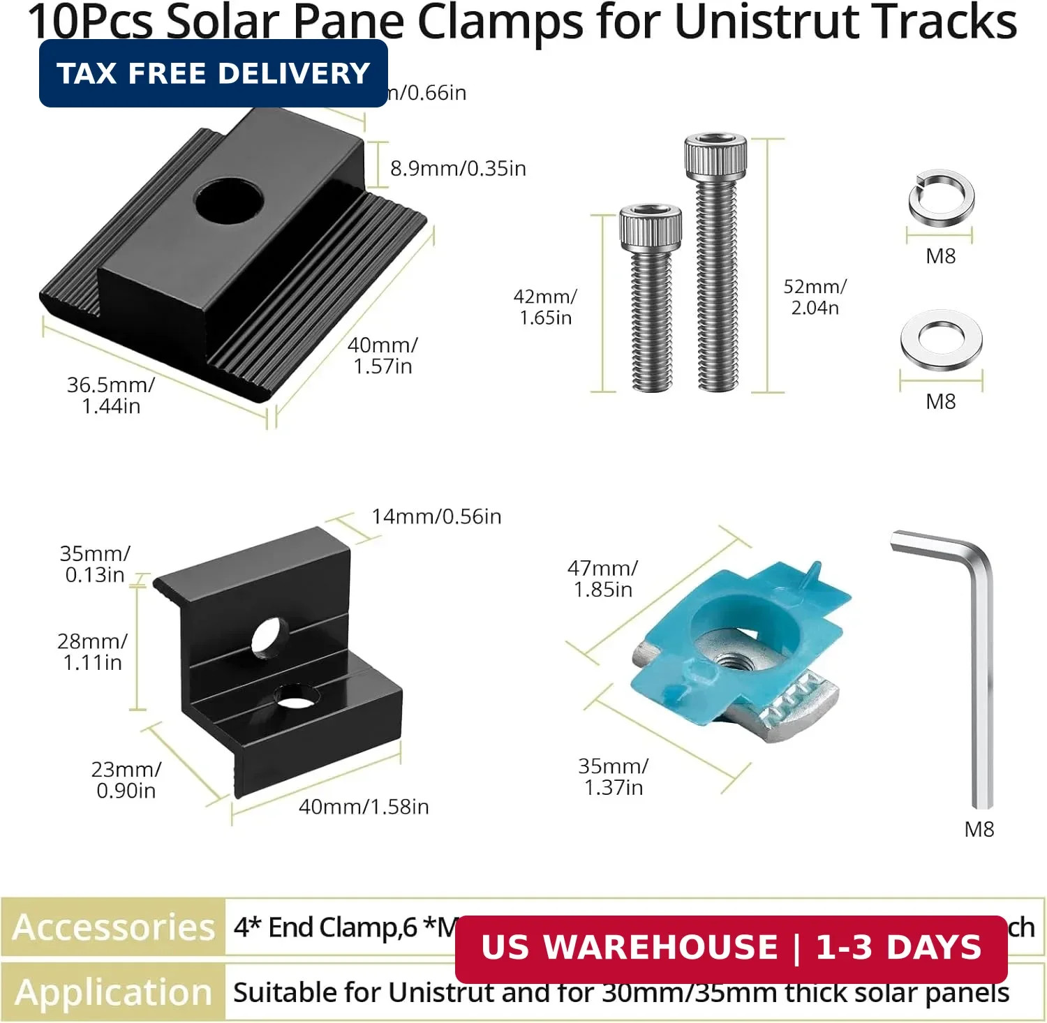 Anbte 10 PCS Solar Panel Mounting Brackets for Unistrut, Aluminium 30mm/35mm 6 x