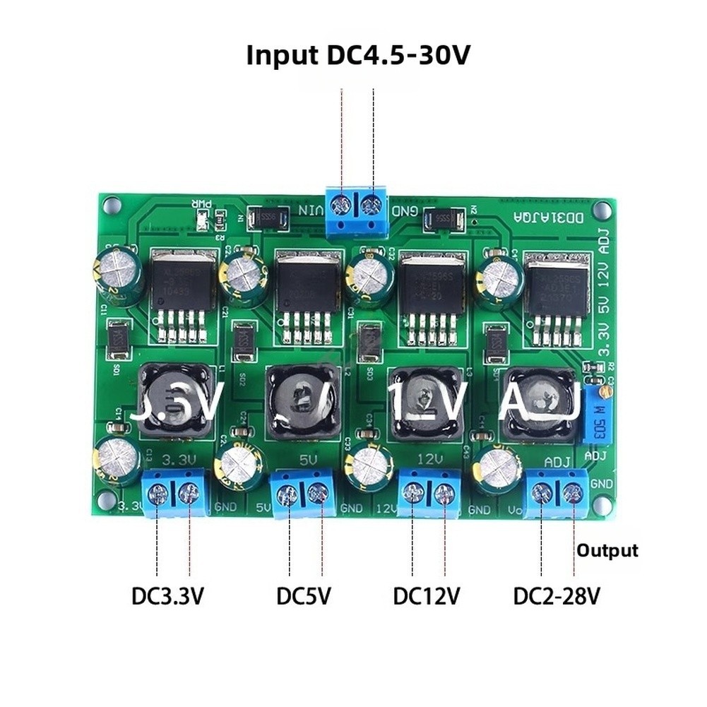 3A 50W Adjustable Range DC DC Step Down Converter 2V-28V with 3.3V 5V 12V Fixed