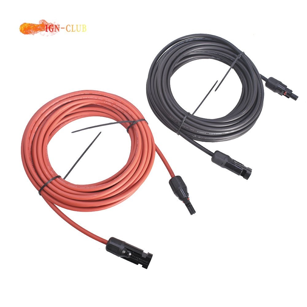4mm²/12AWG 1 Pair Solar Panel Extension Cable Wire Connector 20ft Black+Red