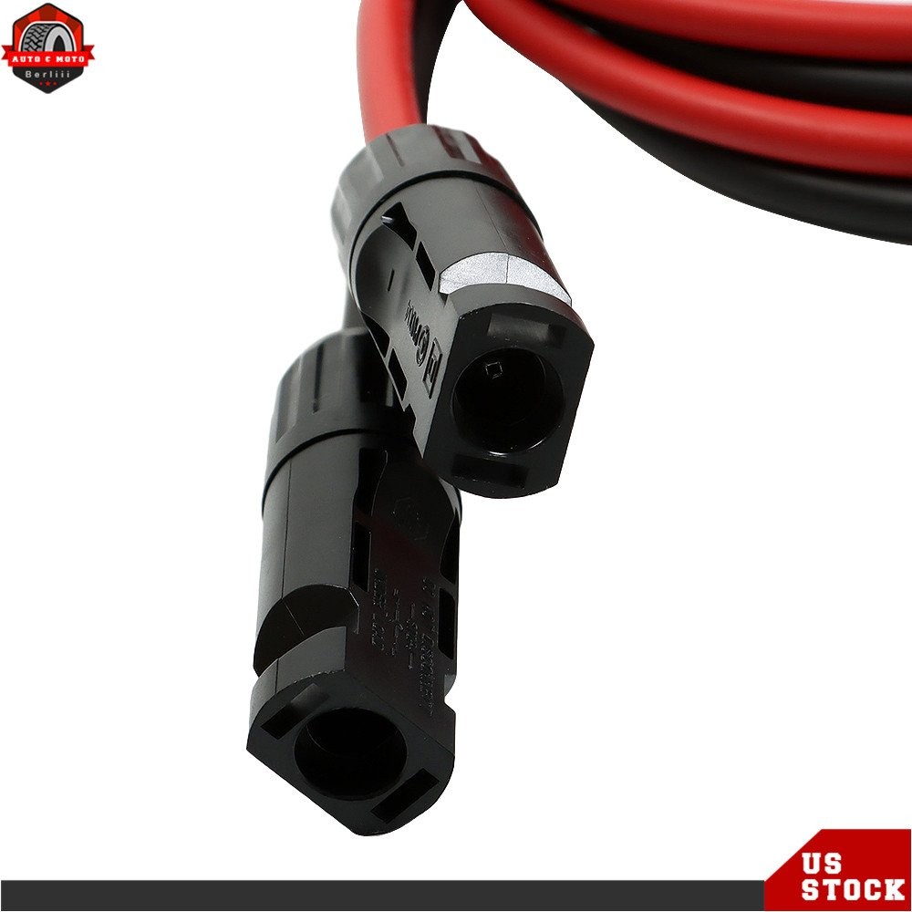 1 Pair Black + Red Solar Panel Extension Cable Wire Connector 12/10 AWG New