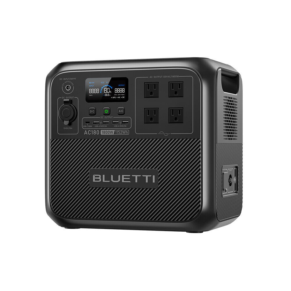 BLUETTI AC180 1800W 1152Wh Solar Generator+100W Portable Solar Panel Kit MPPT