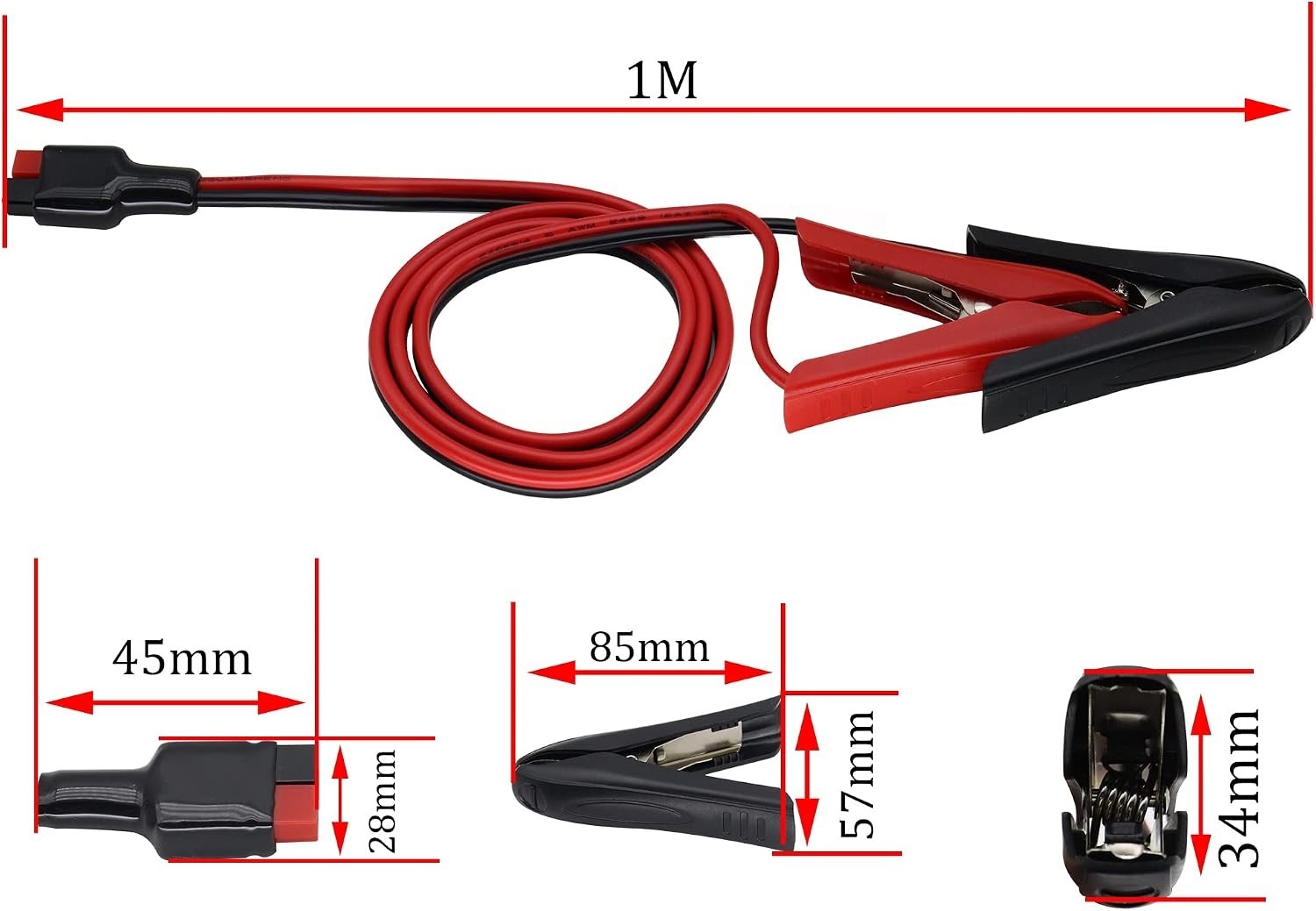 12AWG 45A Solar Connector Cable with Alligator Clips – 3.3ft Durable Power Link