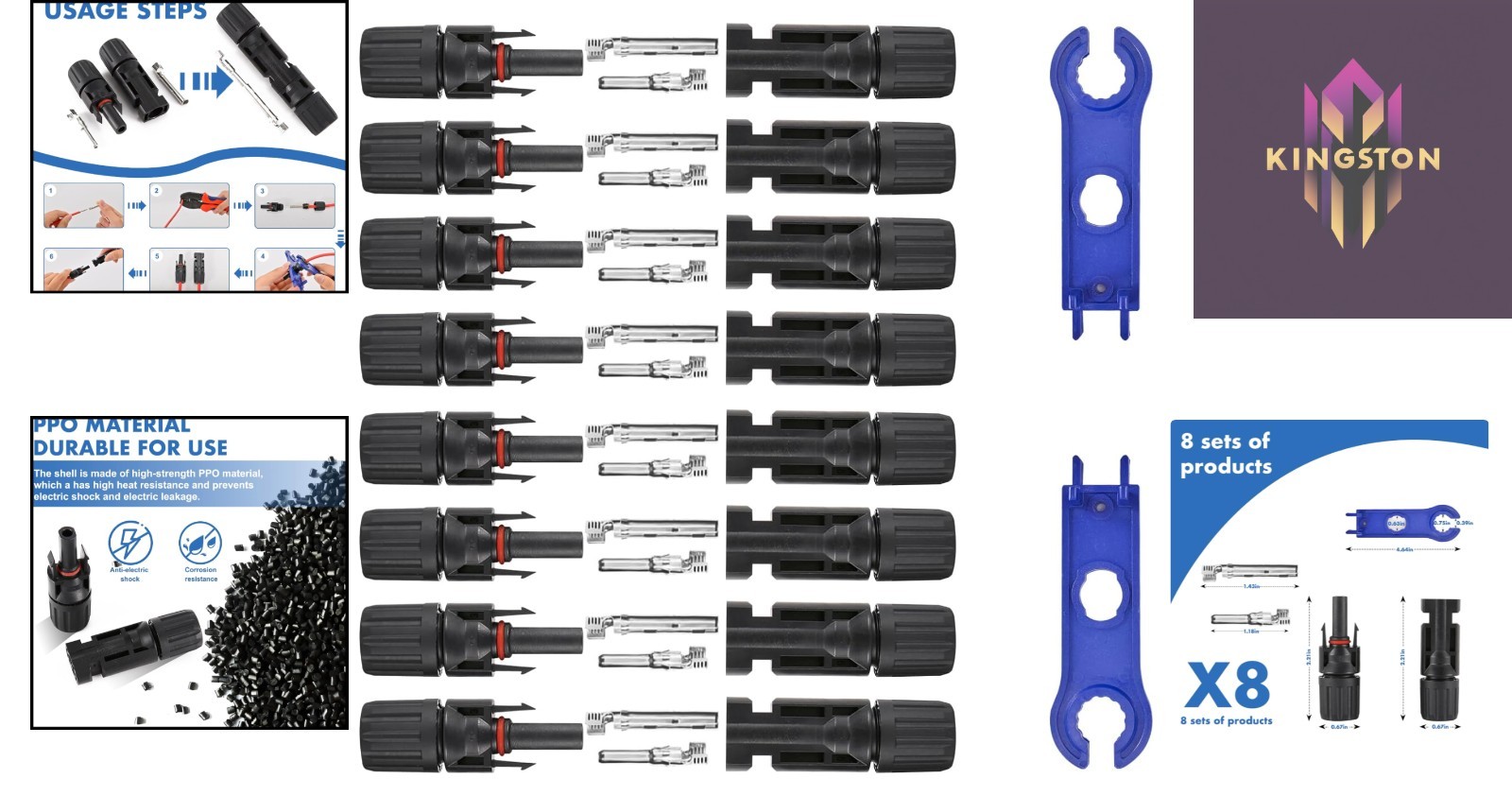 16 PCS Waterproof Solar Panel Connectors – Rated for All Weather Use