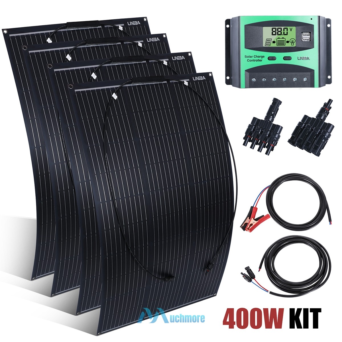 400W 200W Flexible Solar Panel Kit with PWM Charger Controller RVs Caravan Boat