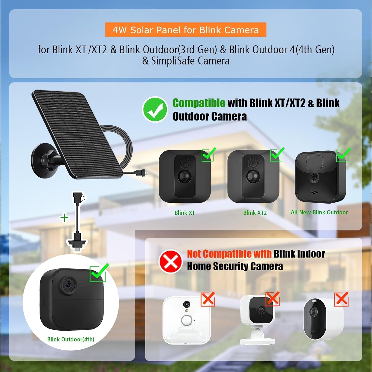 Solar Panel for Blink Outdoor 4th Gen and 3rd Gen XT3 XT2 XT Camera(Not Included