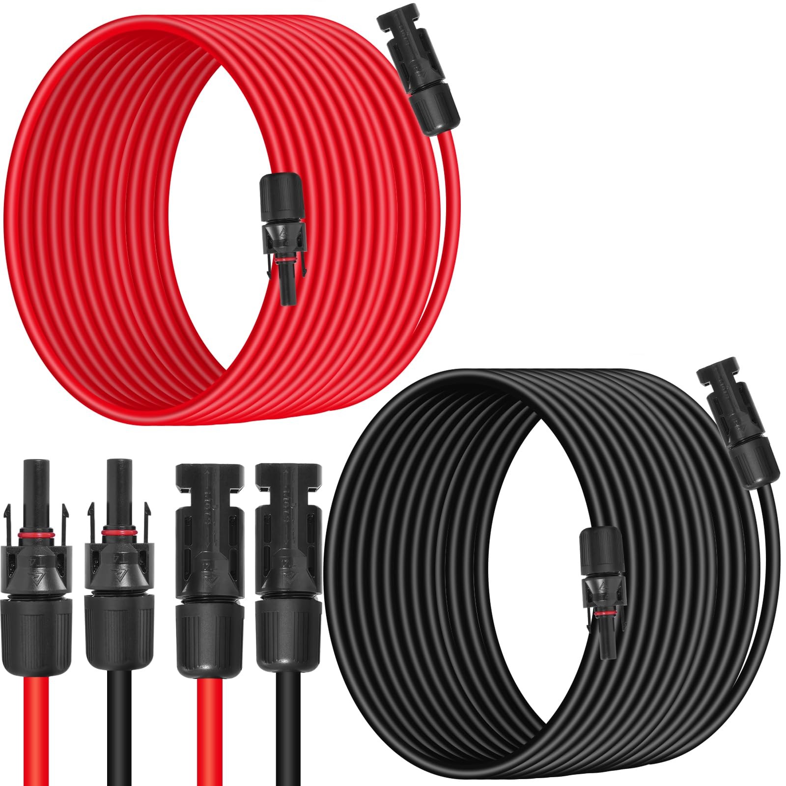 10AWG (6mm²) Solar Panel Extension Cable 50FT – Black & Red, Heavy Duty, Weather