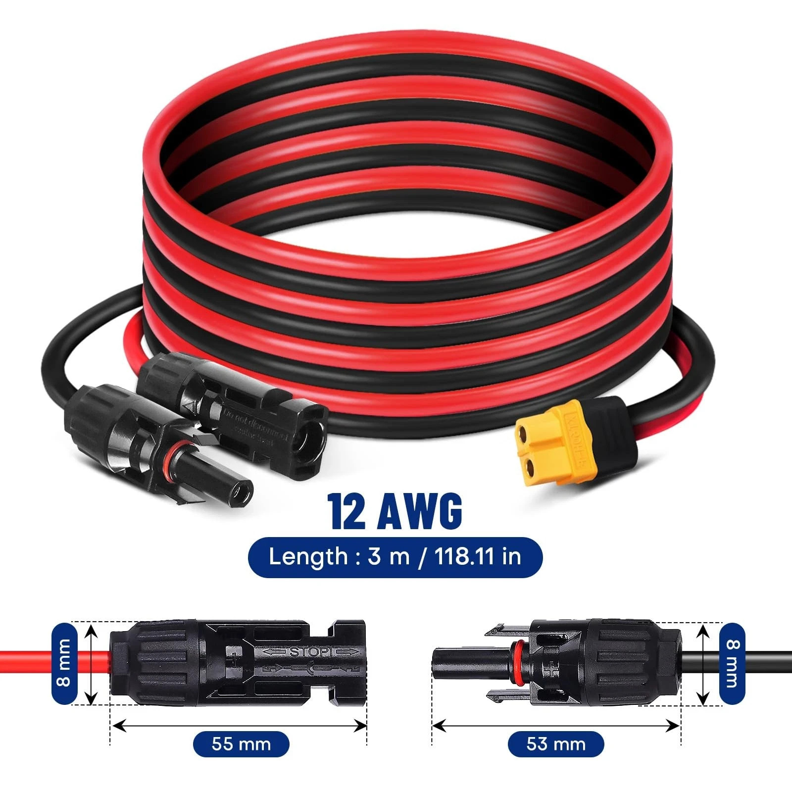 12AWG XT60 Extension Cable, Male to Female Adapter Connector Wire for RC Lipo…