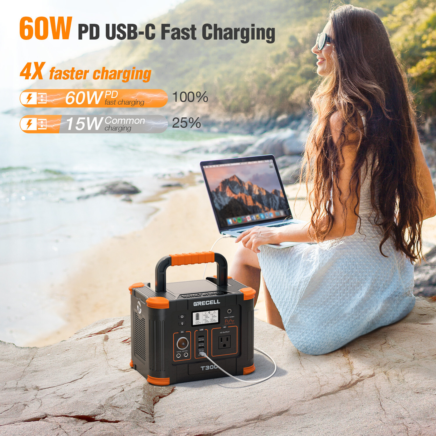GRECELL 300W Portable Power Station 288Wh Solar Generator for Outdoors Camping