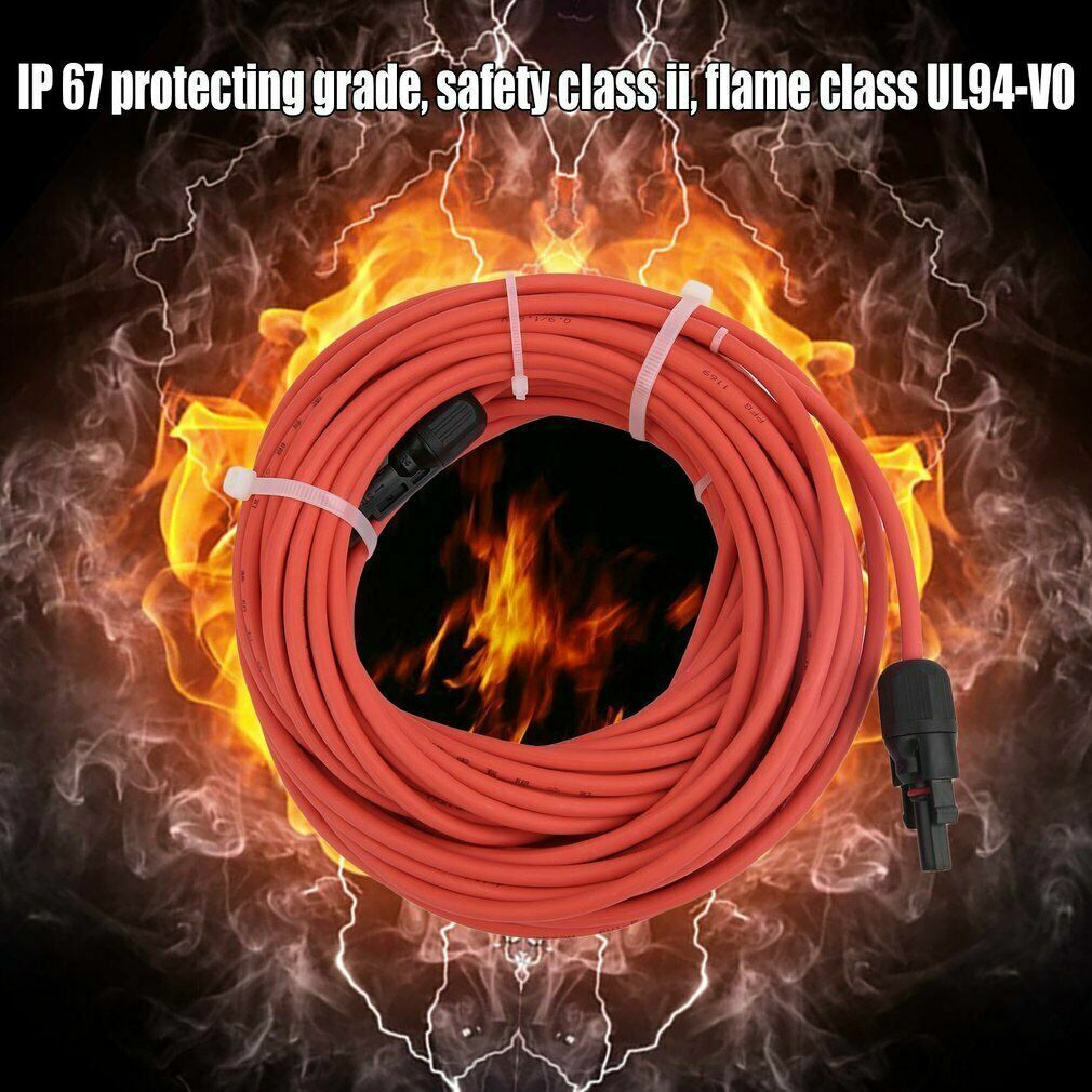 10AWG Black+Red Solar Panel Extension Cable 50Ft + 50ft Female & Male Connectors