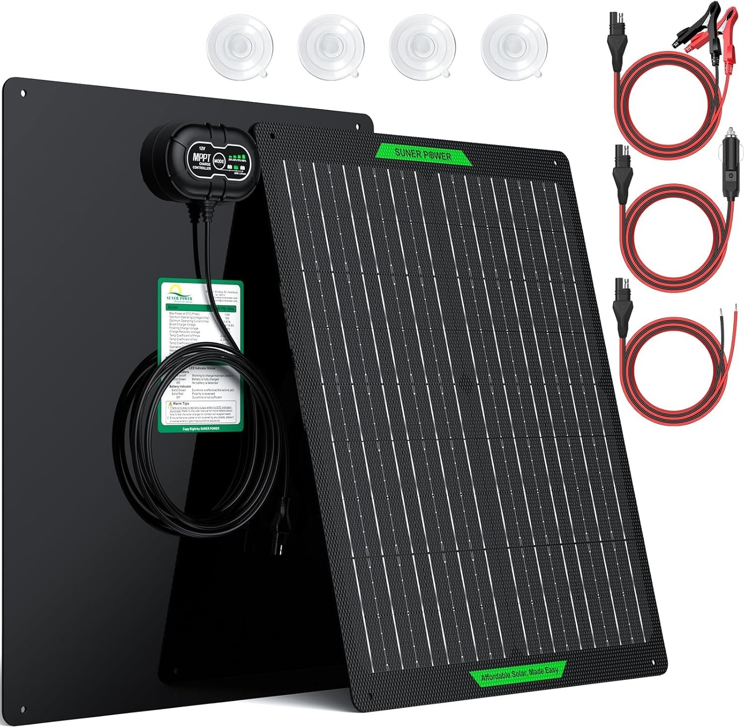 Waterproof 50W 12V Solar Battery Charger & Maintainer PRO, Built-in UltraSmar…