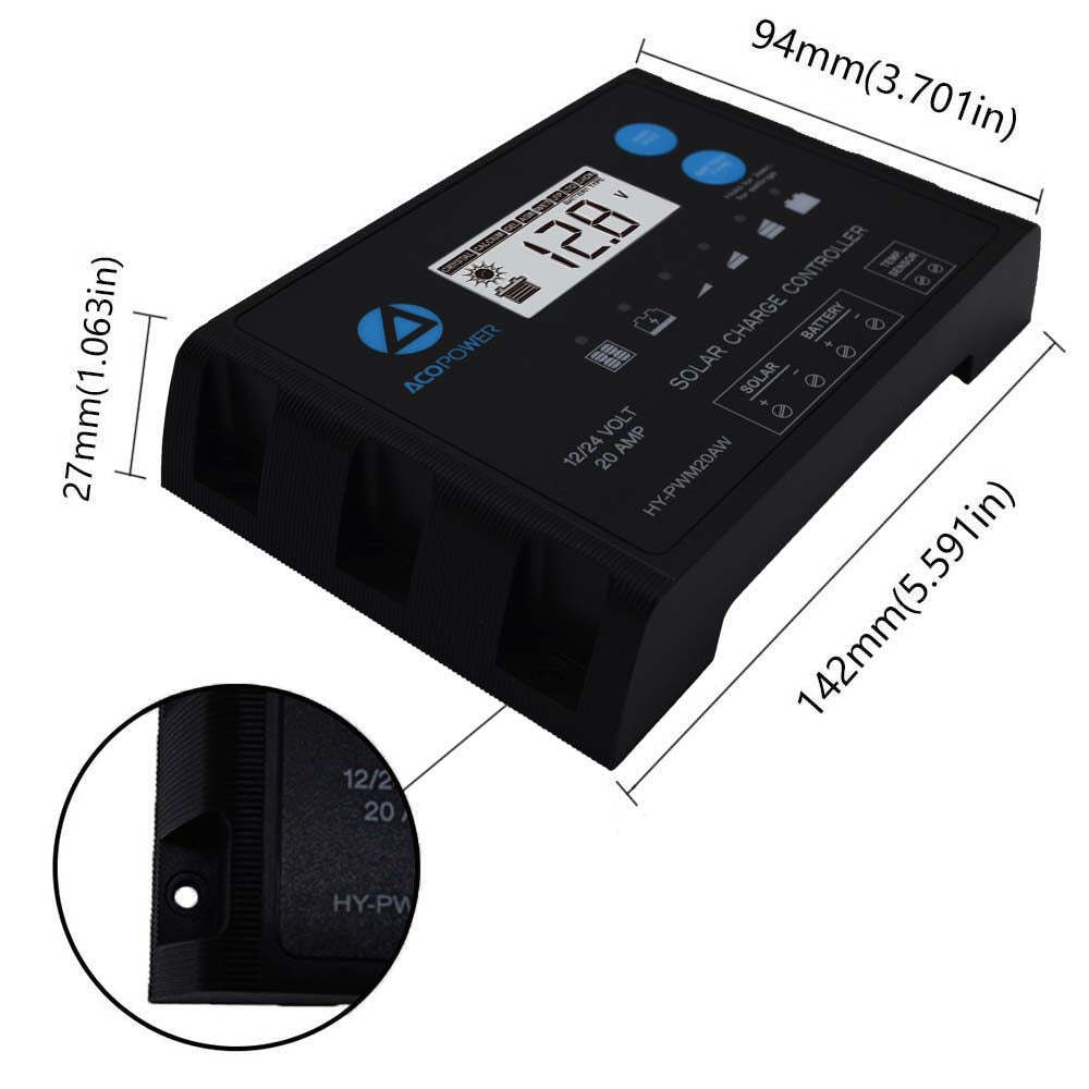ACOPOWER 100W 12V Mono Solar RV Kits, 20A PWM Charge Controller