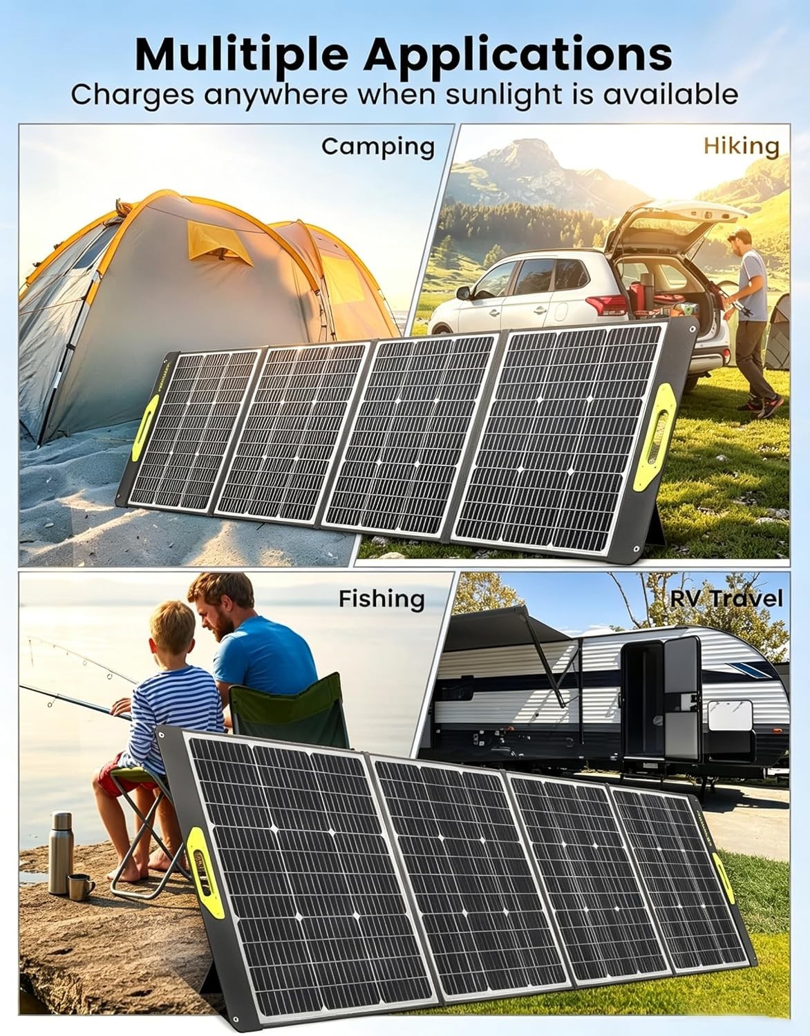 200W High Efficiency Portable Solar Panel – Foldable, Waterproof & Lightweight