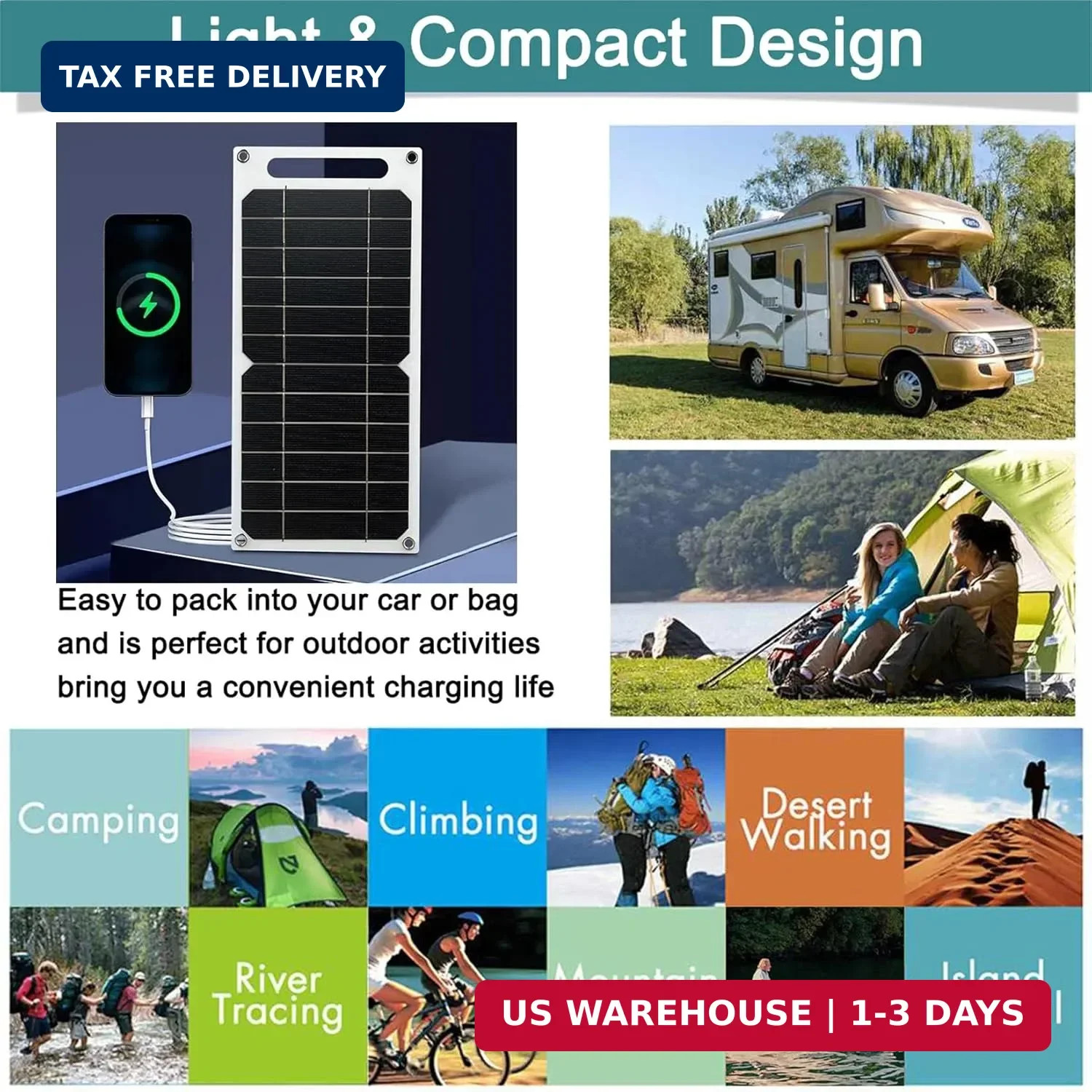 Mini 5V 6W USB Solar Panel, Portable 5 Volt 6 Watt High Efficiency Monocrystalli