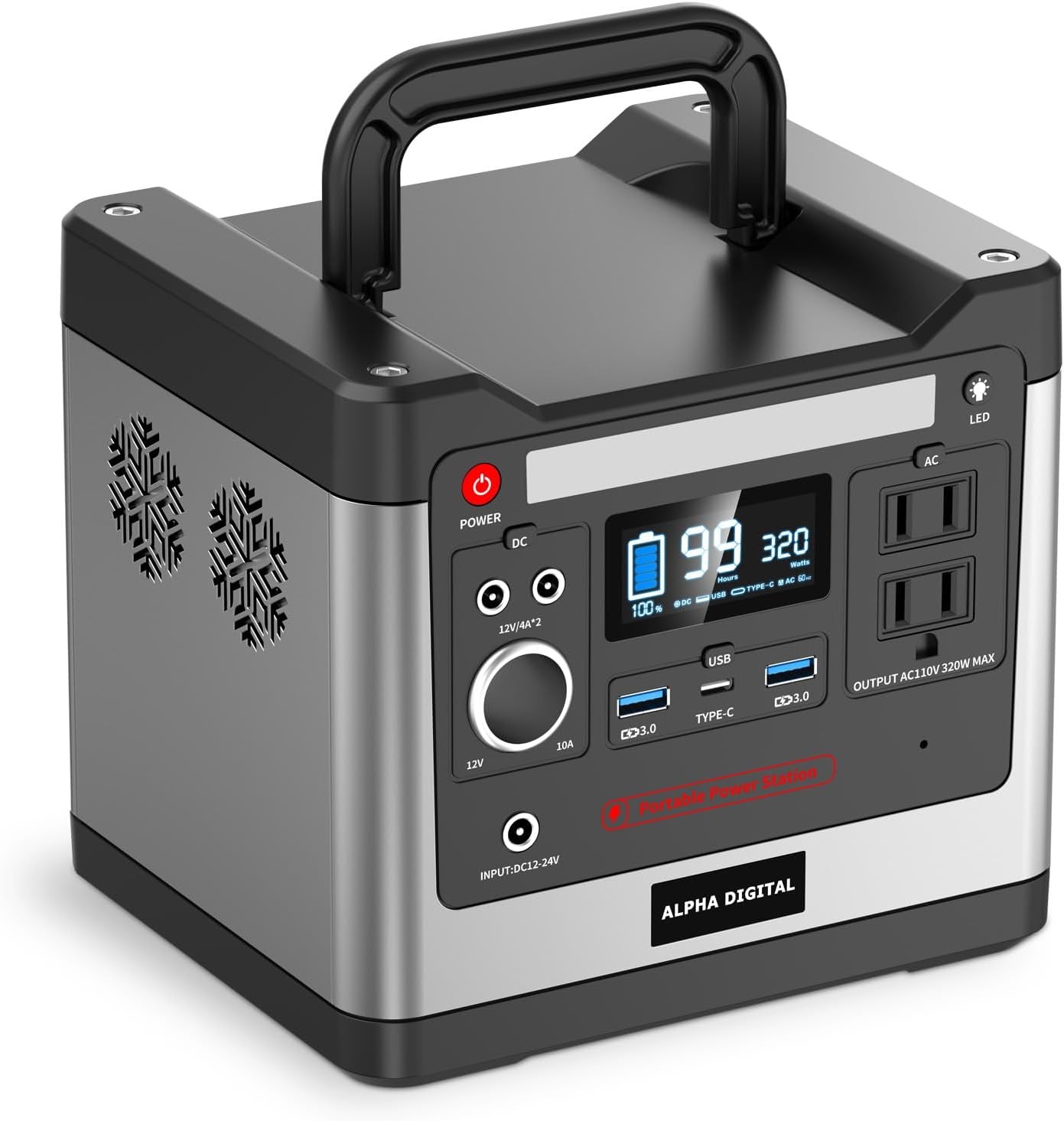 ALPHA DIGITAL 320W Outdoor Portable Power Station, 298Wh/93120mAh – BLACK/GREY