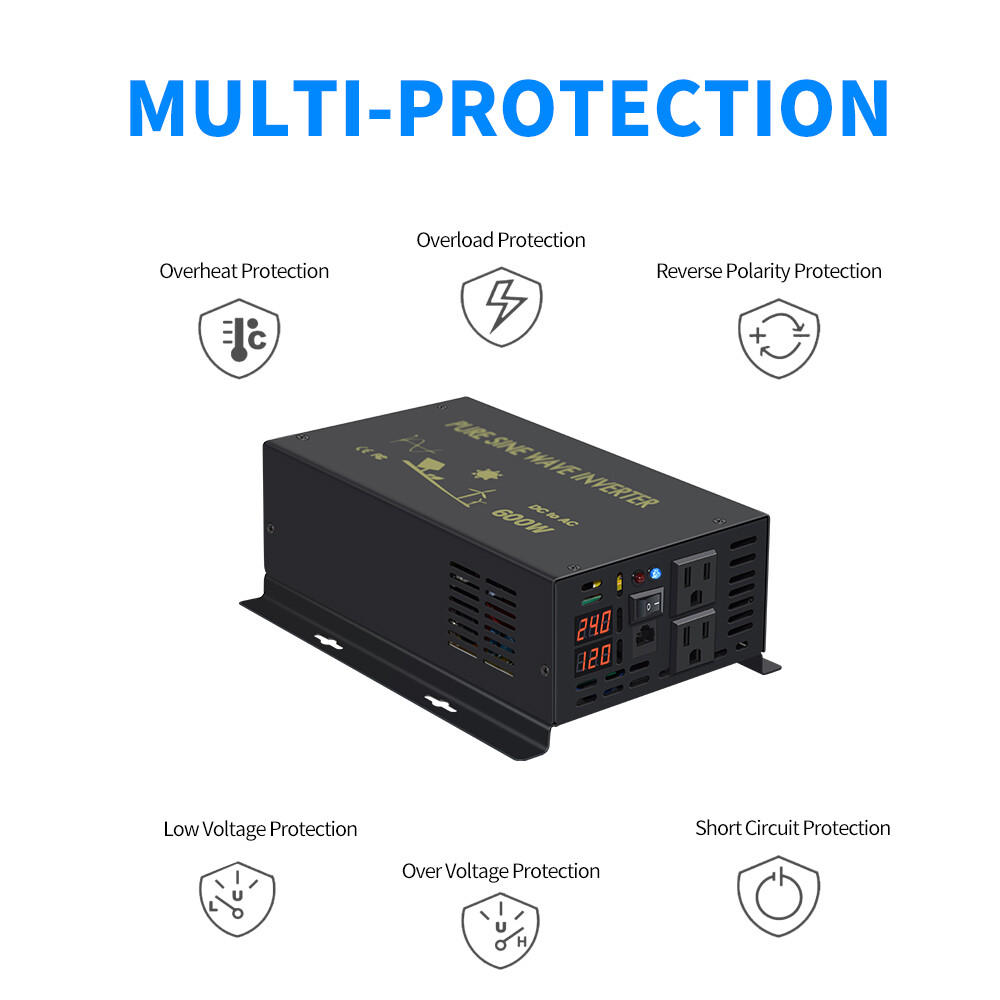 Pure Sine Wave Inverter 24V to 110V 220V 600W Generator Car Truck Solar Remote