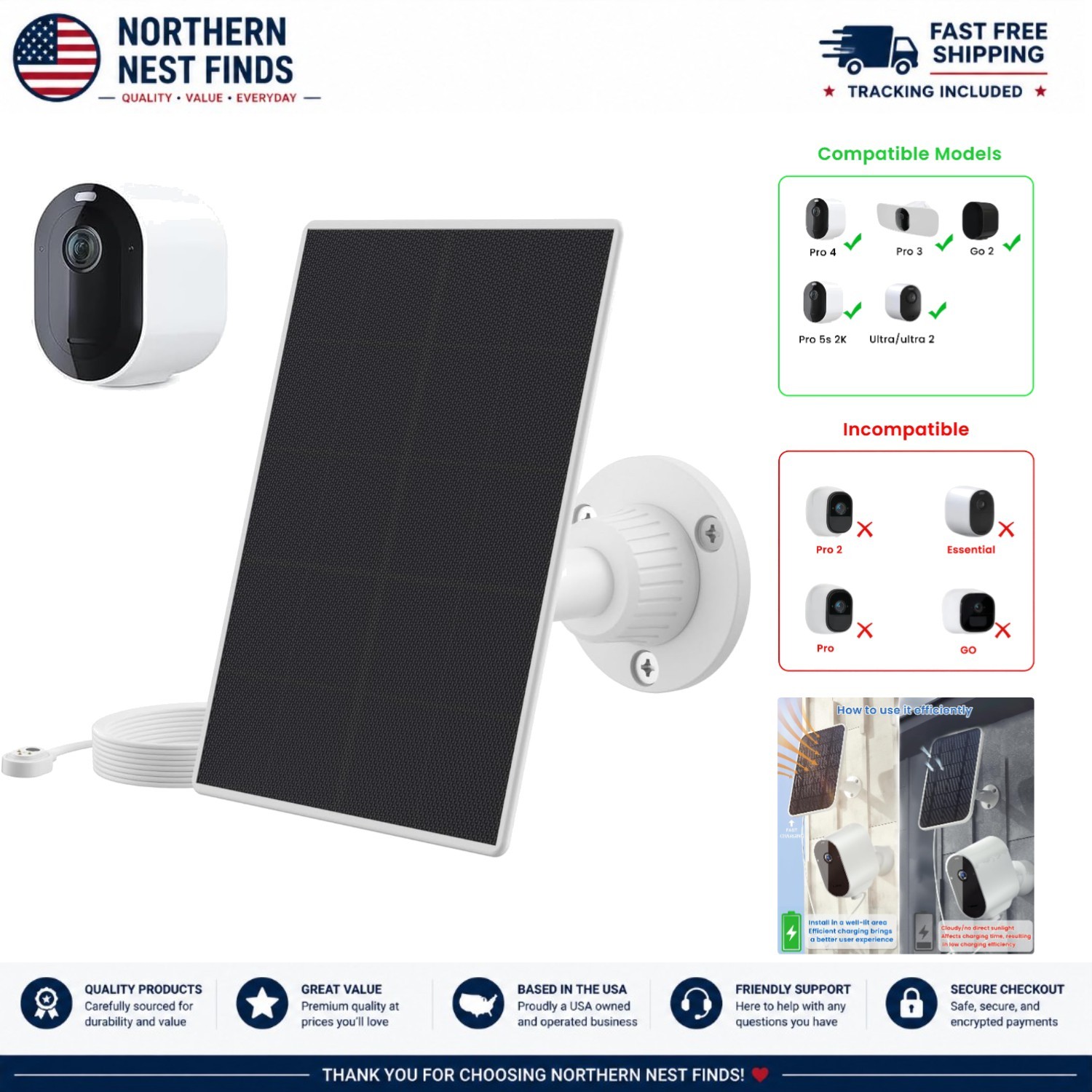 Efficient 6V Solar Charger for Arlo Pro 3, 5S & Ultra 2 – Compact & Lightweight