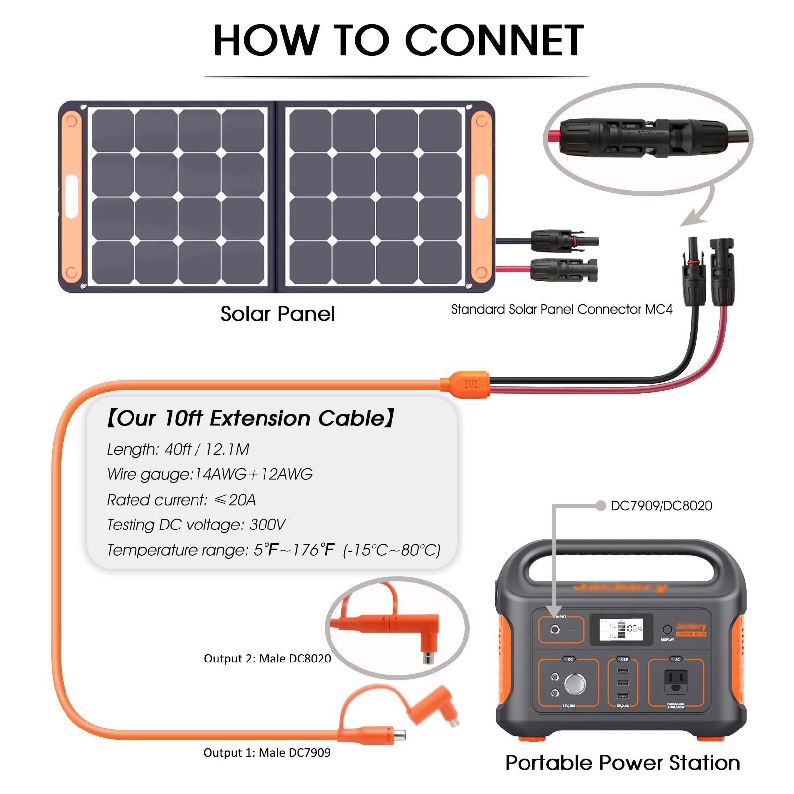 40FT MC4 to 8mm Adapter Cable for Jackery | Universal Solar Panel Connector a…
