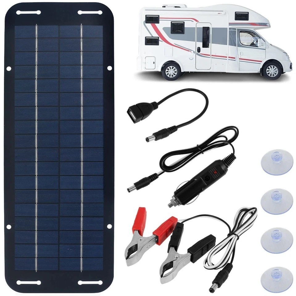 30W Solar Panel 12V Trickle Charger Battery Charger Kit Maintainer Boat Car RV