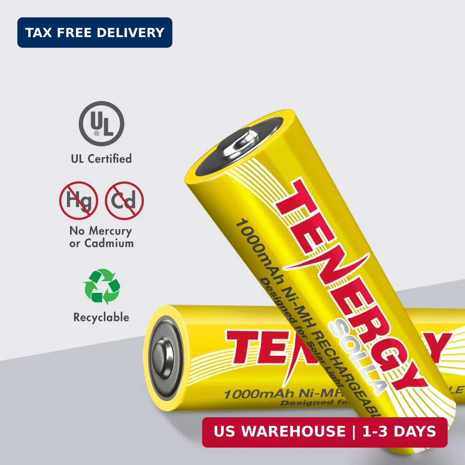 Tenergy Solla Rechargeable NiMH AA Battery, 1000mAh Solar Batteries for Solar Ga