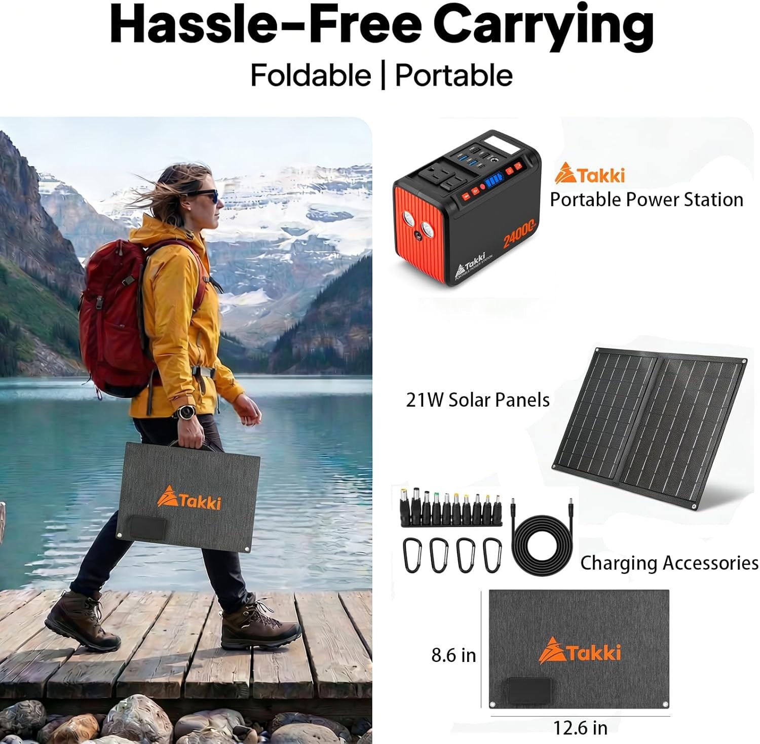 Takki Solar Generator 120W Peak Portable Power Station with 21W Solar Panel 88.8