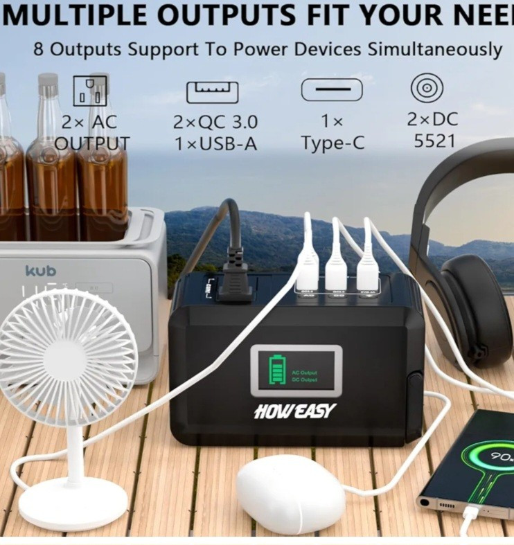 HOWEASY Portable Power Station for Home Camping Emergency Backup, 24000mAh Solar