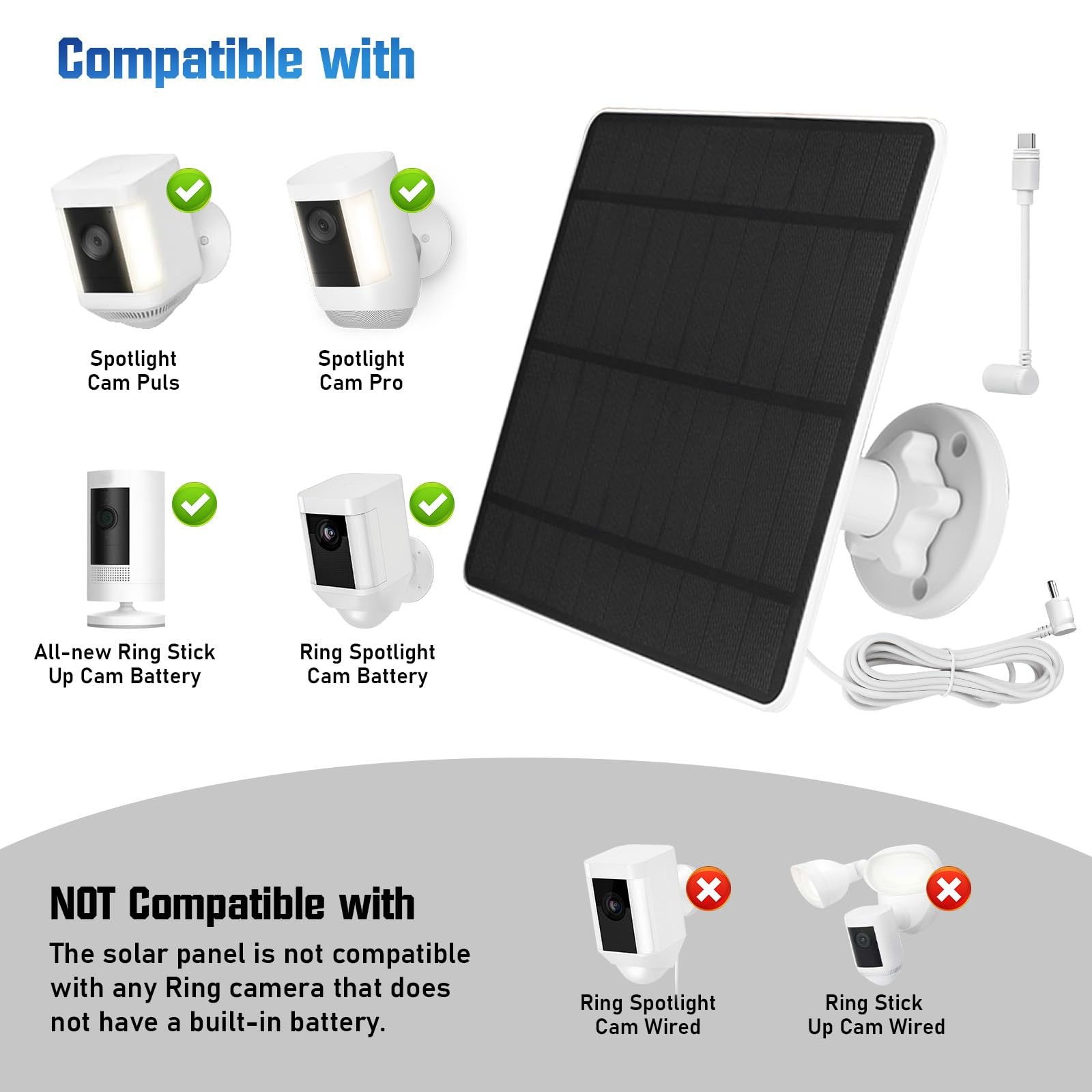 Solar Panel for Ring Camera 2 Pack, 5W Solar Panel Charger Compatible with Ri…