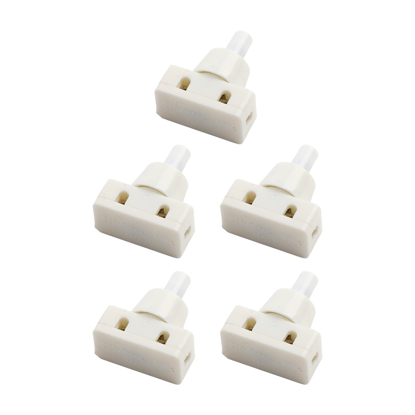 White Selflocking Push Button Switch Plastic 2A 250V for Lamp 5 Pieces Pack