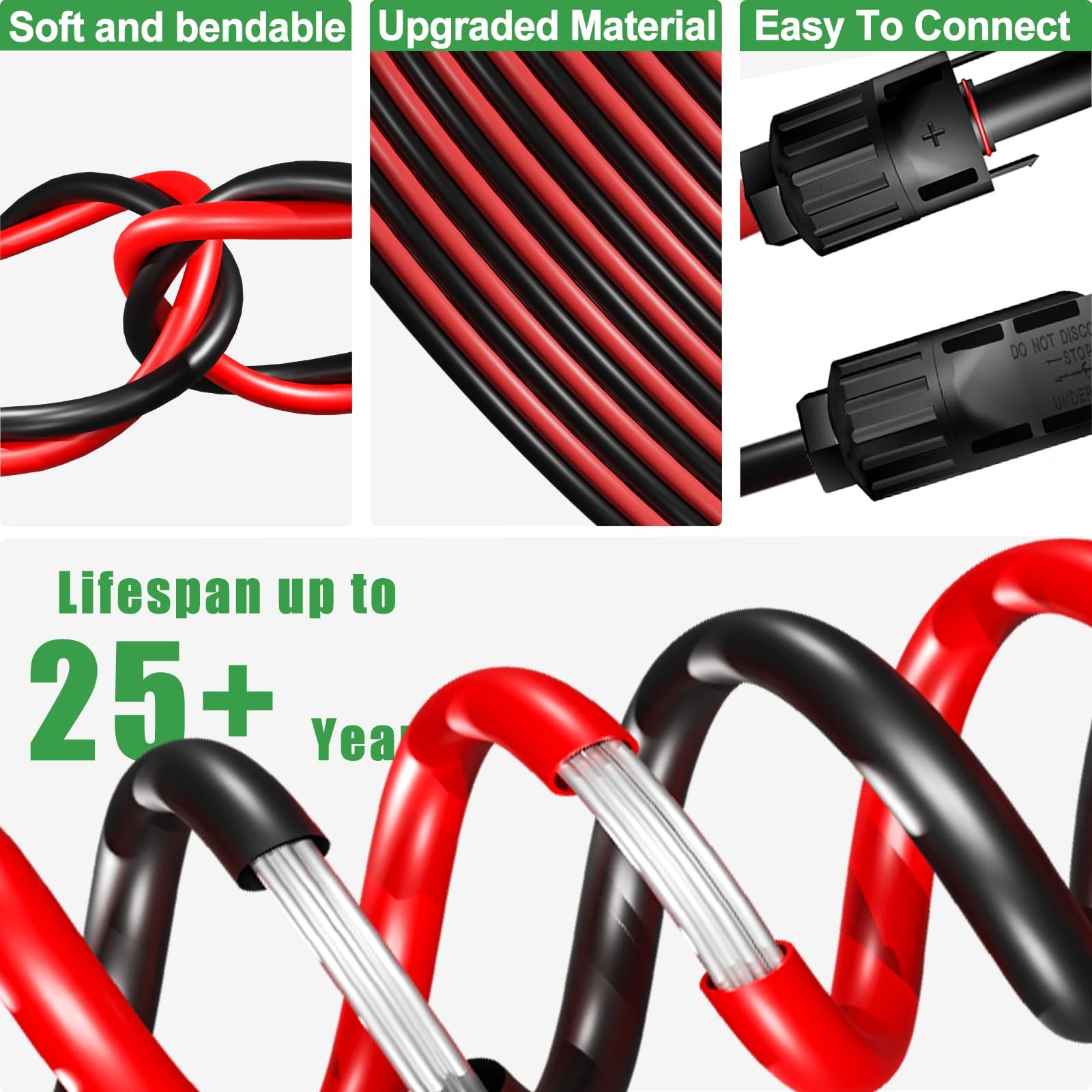 Twin Wire 50FT Solar Extension Cable – 10AWG 6mm² Solar Panel Connector, with…