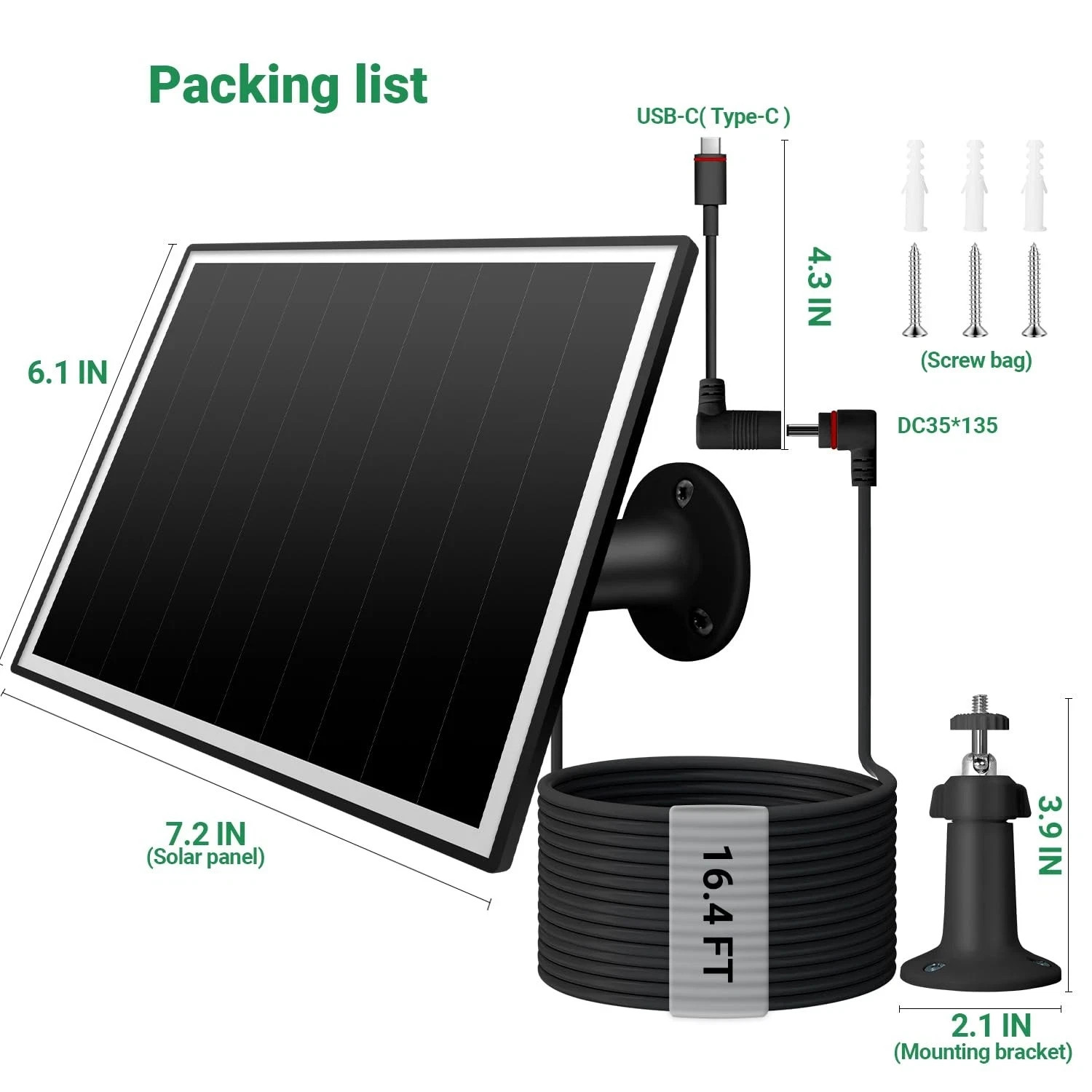 Solar Panel for Ring Camera/Wyze Cameras, 6W Black-106-1