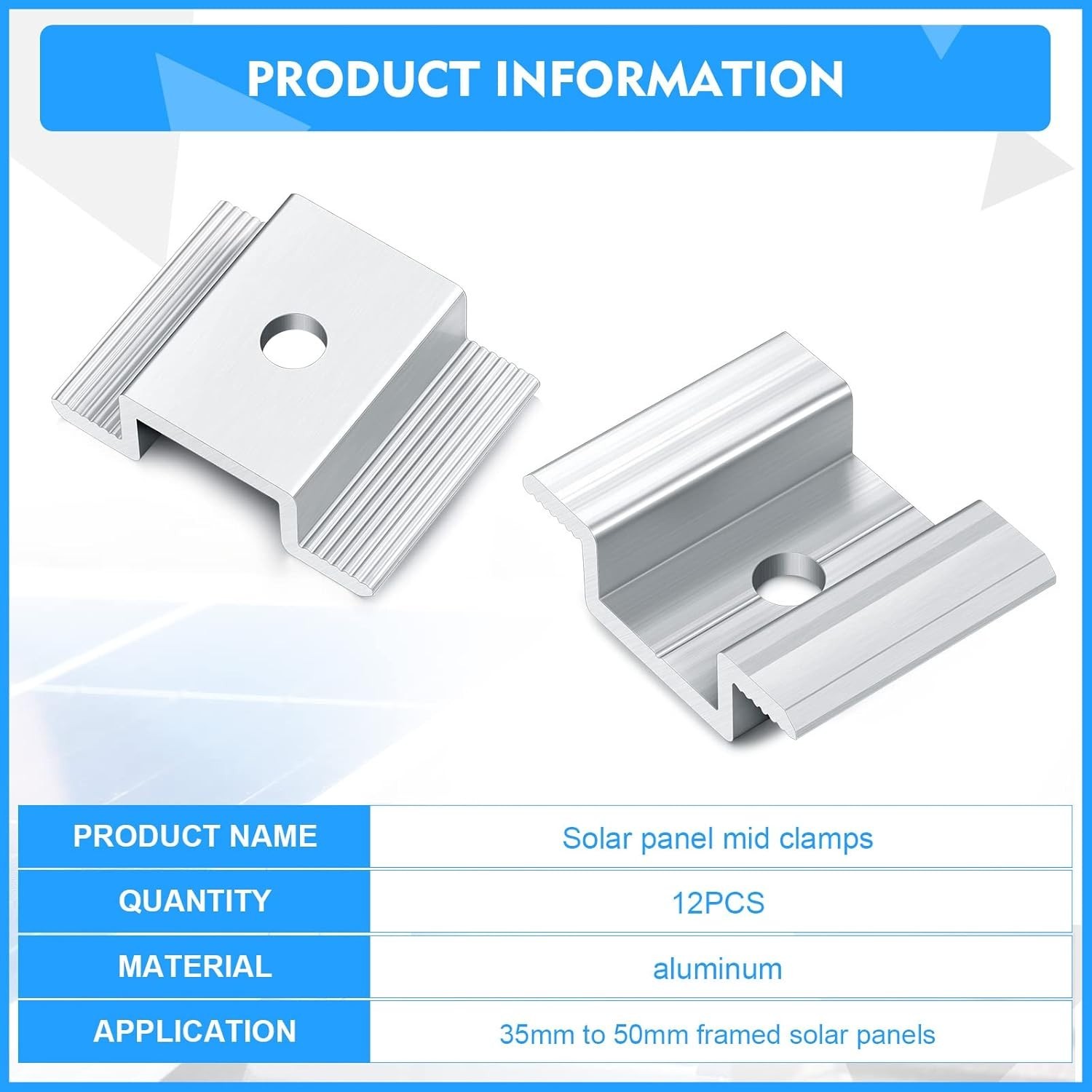 12 Pack Solar Panel Mid Clamps 1.06 Inch Solar Panel Bracket Aluminium Mounti…